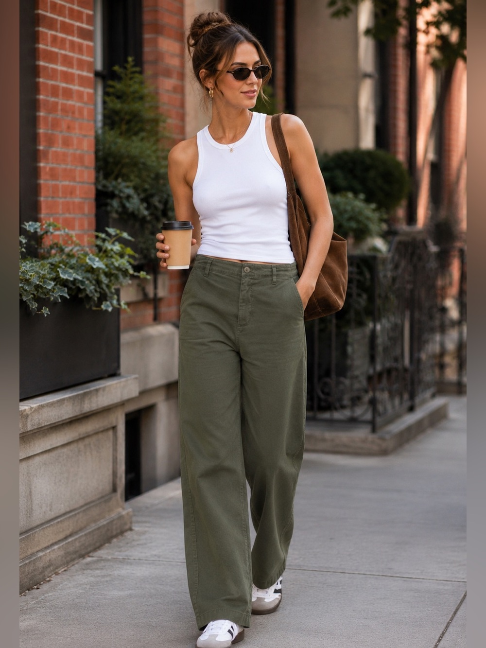 GAP Women's Olive Khaki Loose Fit Wide Leg Khakis 12